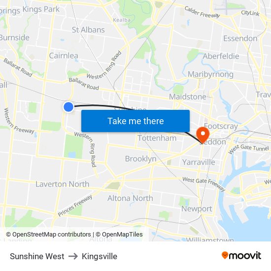 Sunshine West to Kingsville map