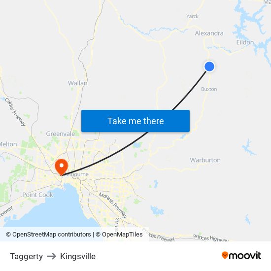 Taggerty to Kingsville map