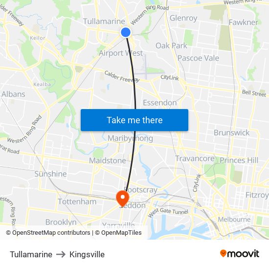 Tullamarine to Kingsville map