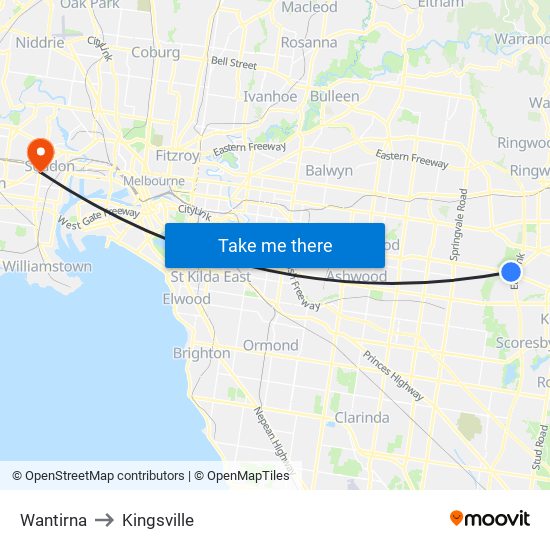 Wantirna to Kingsville map