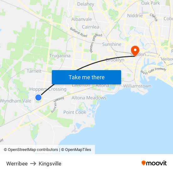 Werribee to Kingsville map