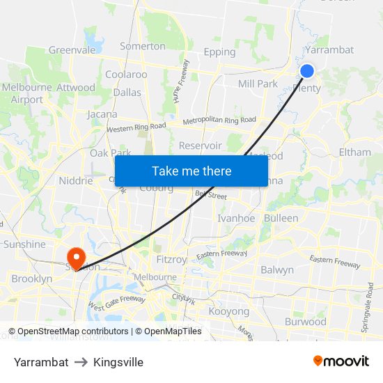 Yarrambat to Kingsville map