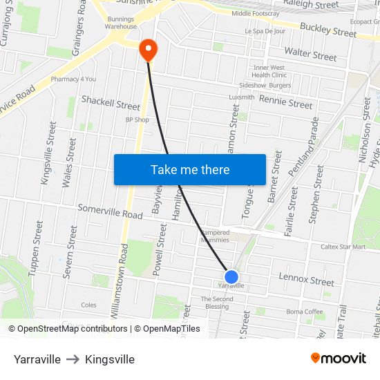 Yarraville to Kingsville map