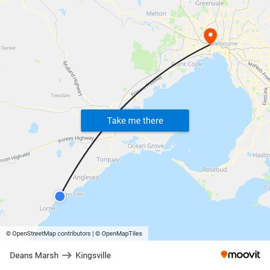 Deans Marsh to Kingsville map