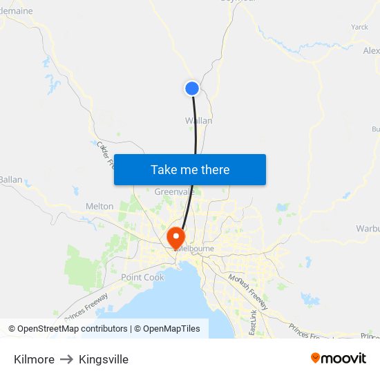 Kilmore to Kingsville map