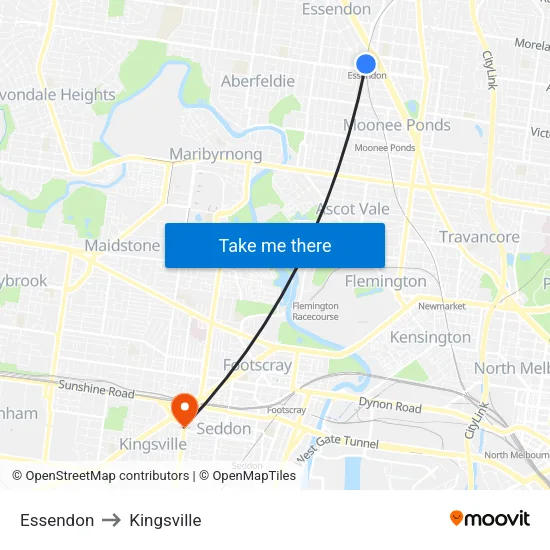 Essendon to Kingsville map