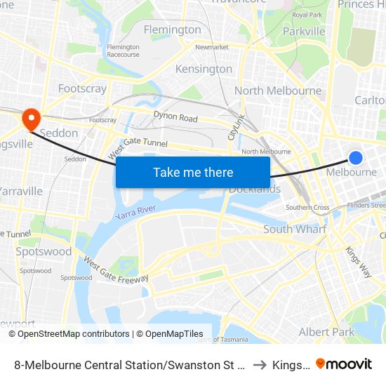 8-Melbourne Central Station/Swanston St (Melbourne City) to Kingsville map