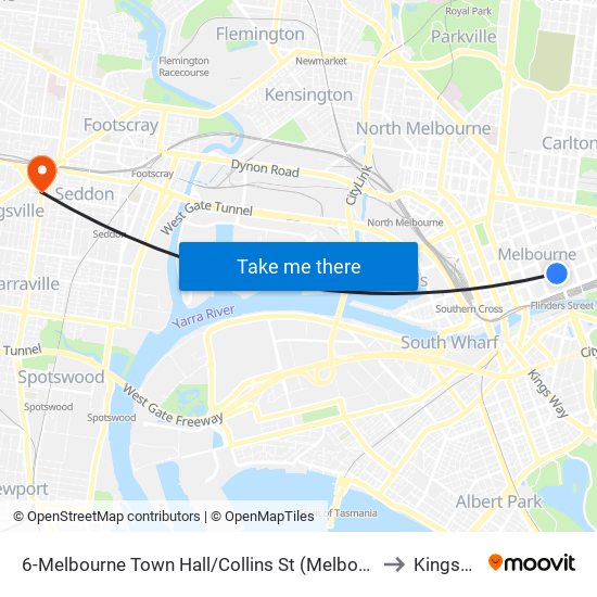 6-Melbourne Town Hall/Collins St (Melbourne City) to Kingsville map