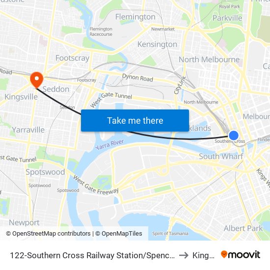 122-Southern Cross Railway Station/Spencer St (Melbourne City) to Kingsville map