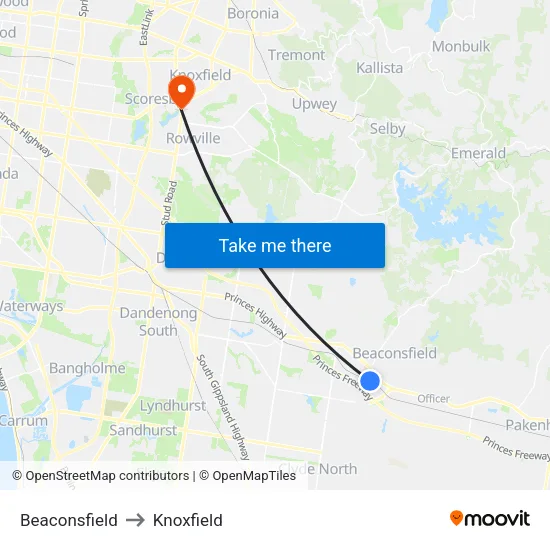 Beaconsfield to Knoxfield map