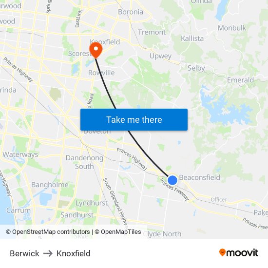 Berwick to Knoxfield map