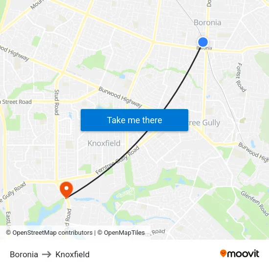 Boronia to Knoxfield map