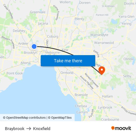 Braybrook to Knoxfield map