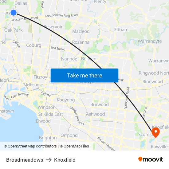 Broadmeadows to Knoxfield map