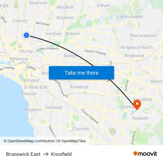 Brunswick East to Knoxfield map