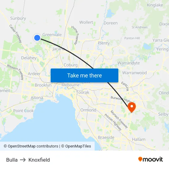 Bulla to Knoxfield map