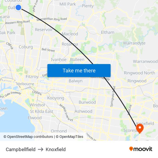 Campbellfield to Knoxfield map