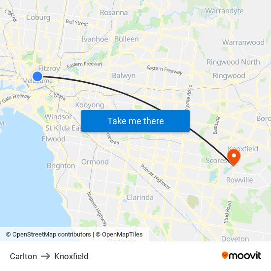 Carlton to Knoxfield map