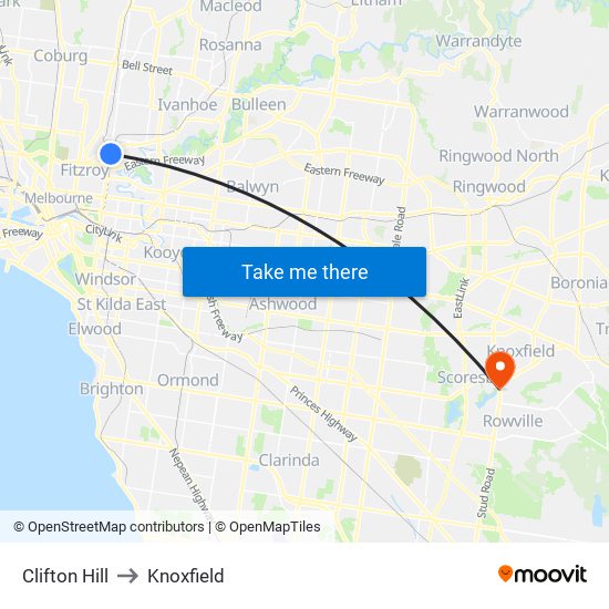 Clifton Hill to Knoxfield map