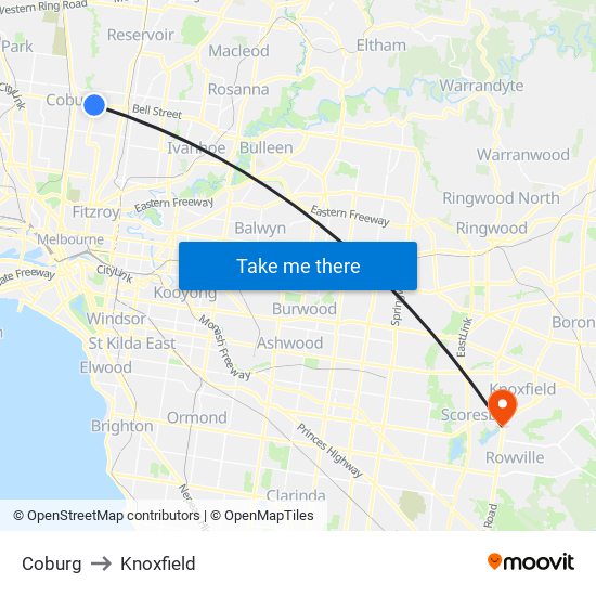 Coburg to Knoxfield map