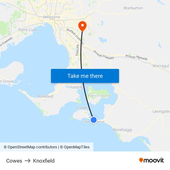 Cowes to Knoxfield map