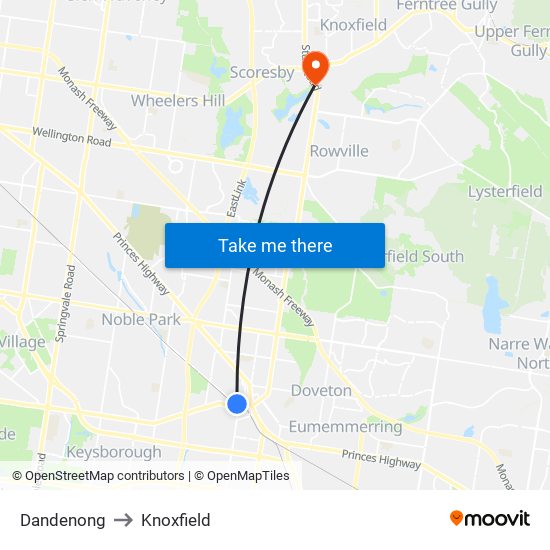 Dandenong to Knoxfield map