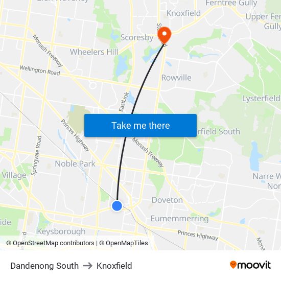 Dandenong South to Knoxfield map