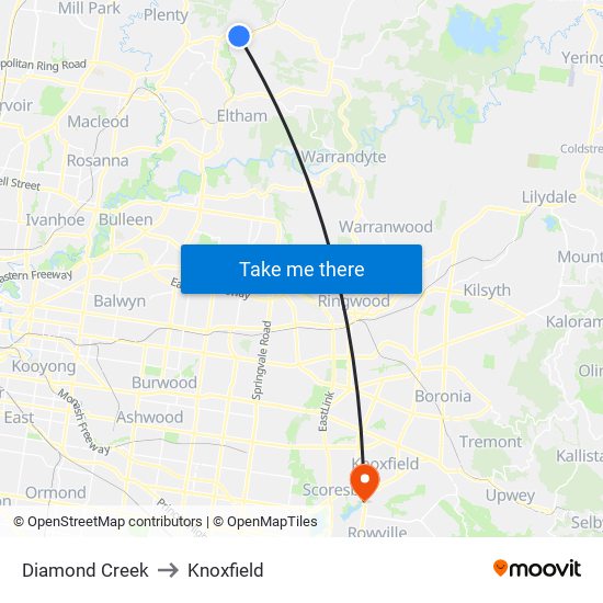 Diamond Creek to Knoxfield map