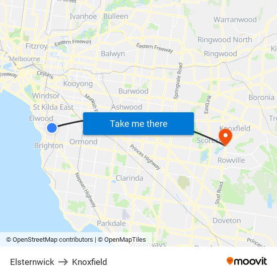 Elsternwick to Knoxfield map