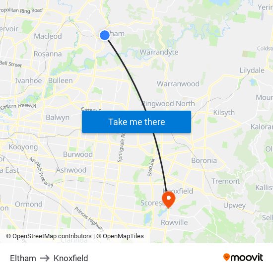 Eltham to Knoxfield map