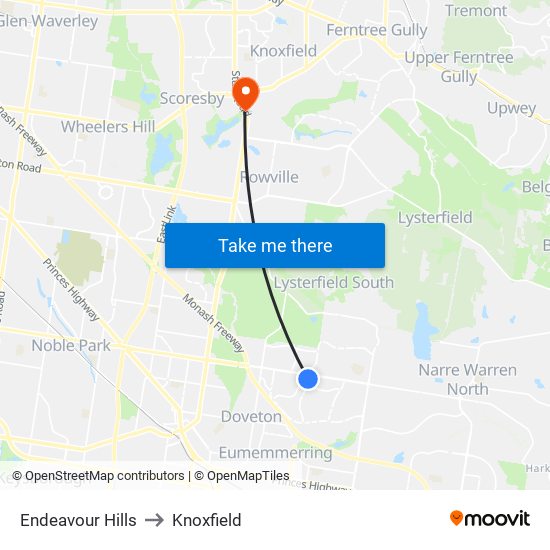 Endeavour Hills to Knoxfield map