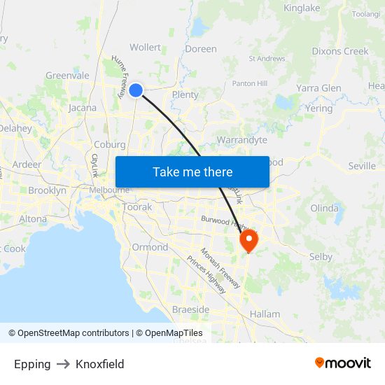 Epping to Knoxfield map