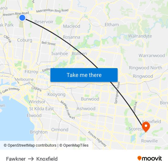 Fawkner to Knoxfield map