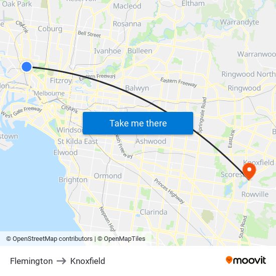 Flemington to Knoxfield map