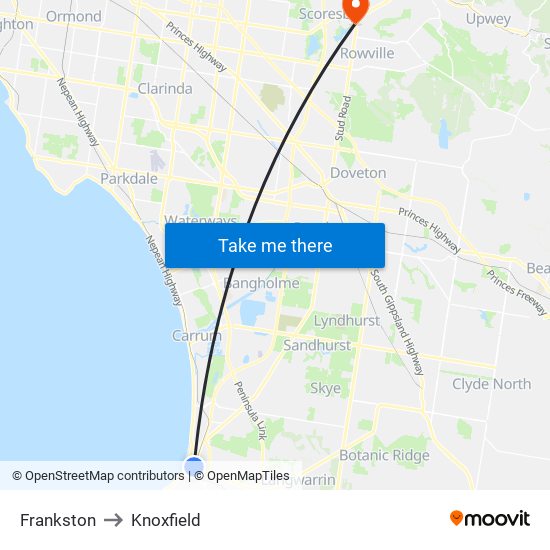 Frankston to Knoxfield map