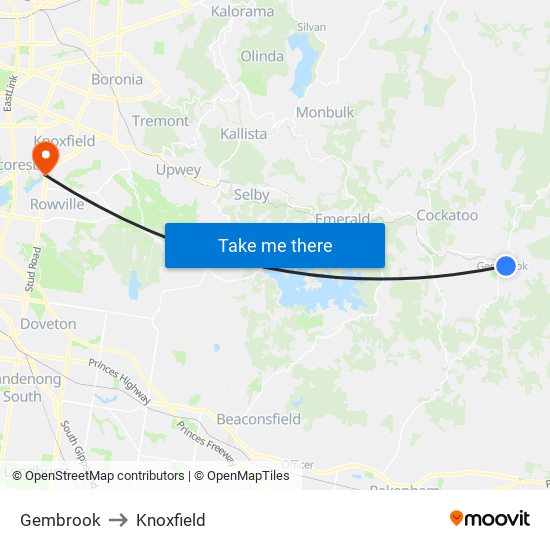 Gembrook to Knoxfield map