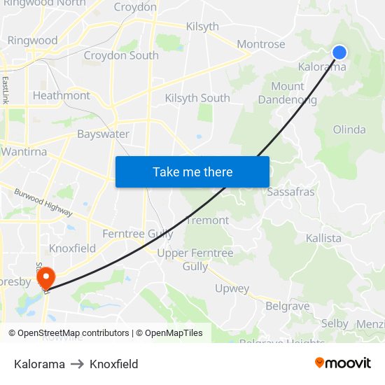 Kalorama to Knoxfield map