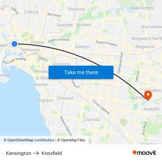 Kensington to Knoxfield map