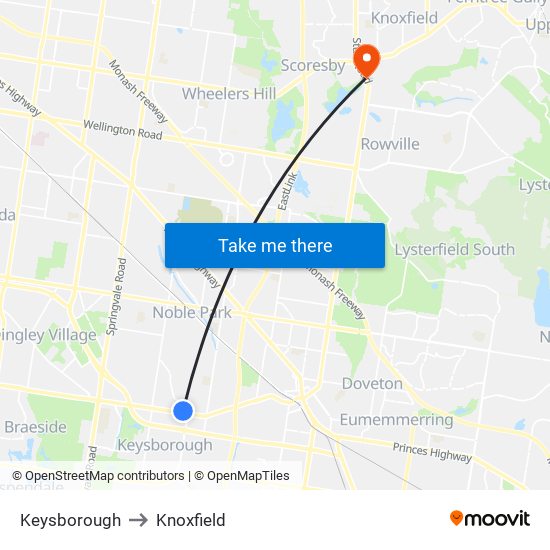 Keysborough to Knoxfield map