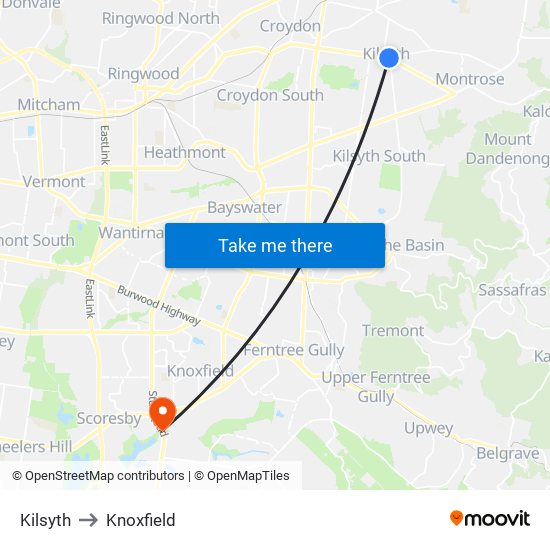 Kilsyth to Knoxfield map