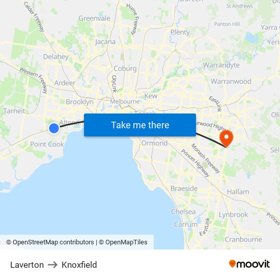 Laverton to Knoxfield map