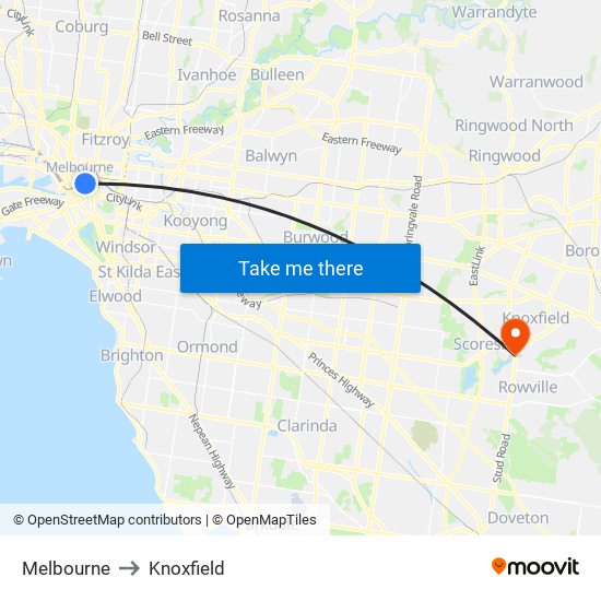 Melbourne to Knoxfield map