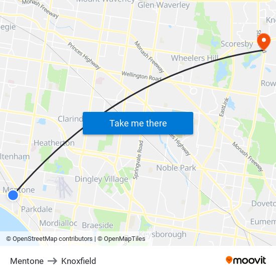 Mentone to Knoxfield map