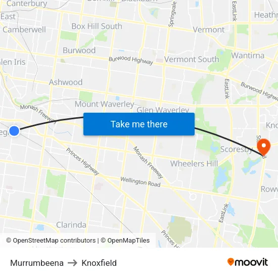 Murrumbeena to Knoxfield map