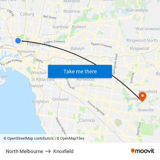 North Melbourne to Knoxfield map