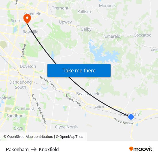 Pakenham to Knoxfield map