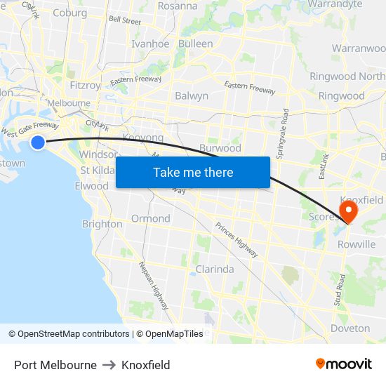 Port Melbourne to Knoxfield map