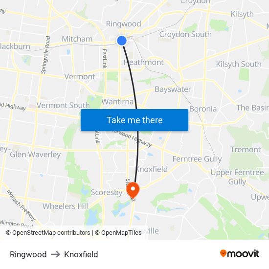 Ringwood to Knoxfield map