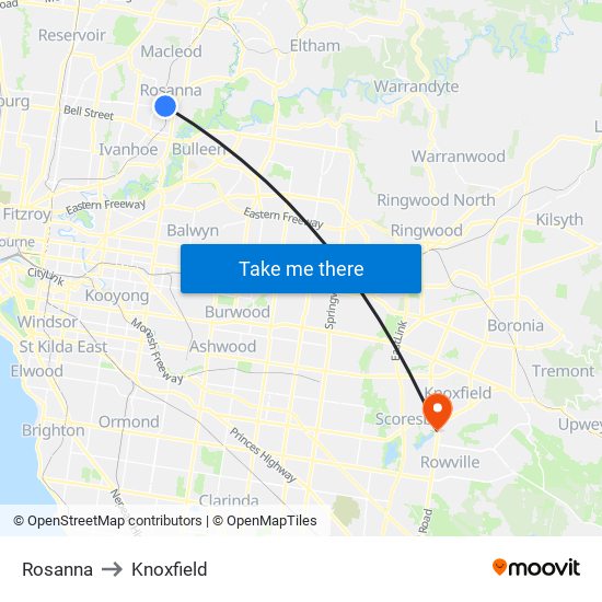 Rosanna to Knoxfield map