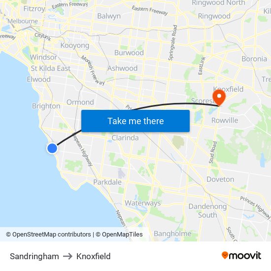 Sandringham to Knoxfield map